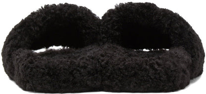 BALENCIAGA BLACK FURRY SLIDE SANDALS