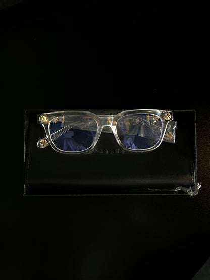 Chrome heart glasses - clear & gold badges
