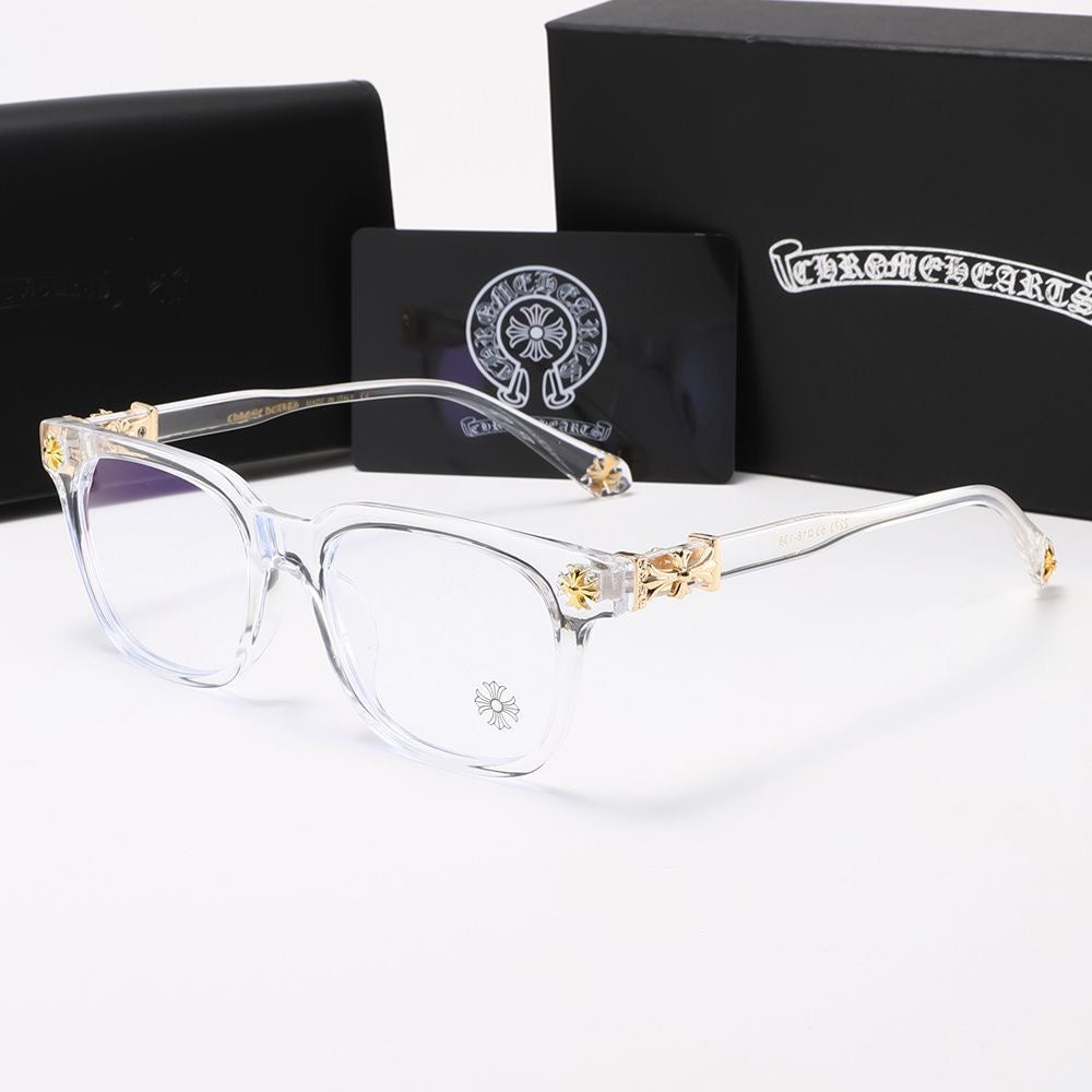 Chrome heart glasses - clear & gold badges