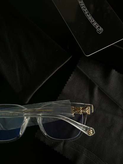 Chrome heart glasses - clear & gold badges