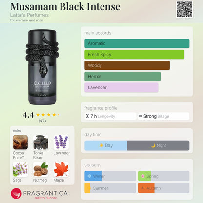 Lattafa Musamam Black Intense 100 ml Eau De Parfum Woody Aromatic scent